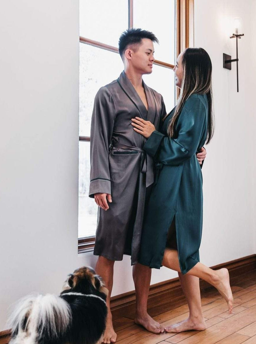 Silk Midi Smoking Robe- Look Good at Home | MORE SUNDAY Silk Midi Smoking Robe lunya morgan lane