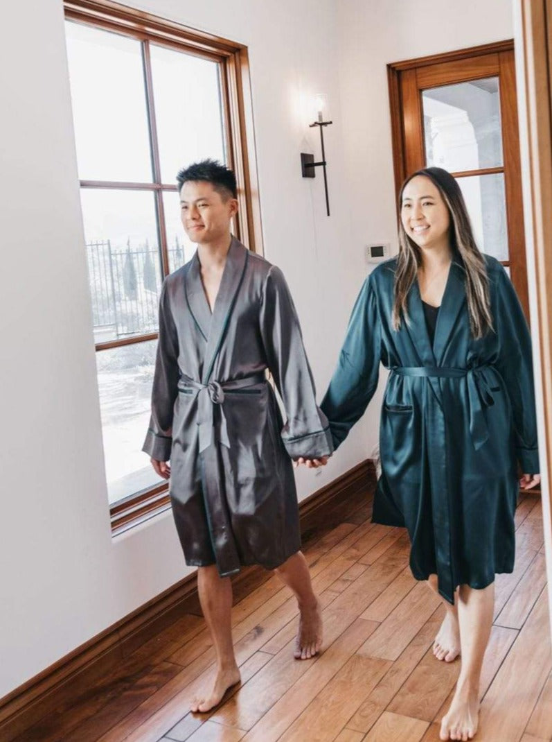Silk Midi Smoking Robe- Look Good at Home | MORE SUNDAY Silk Midi Smoking Robe lunya morgan lane