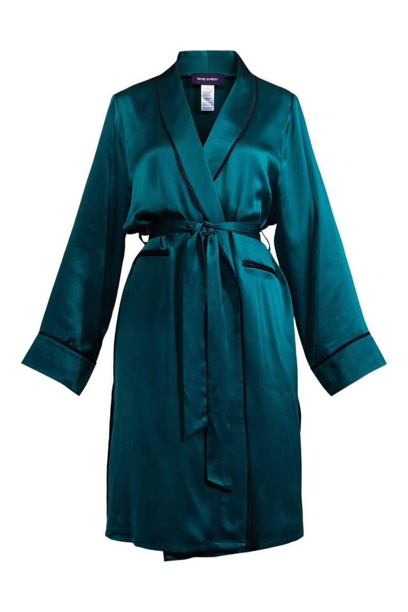 Deep Emerald Green#Silk Midi Smoking Robe- Look Good at Home | MORE SUNDAY Unisex Silk Midi Smoking Robe lunya morgan lane