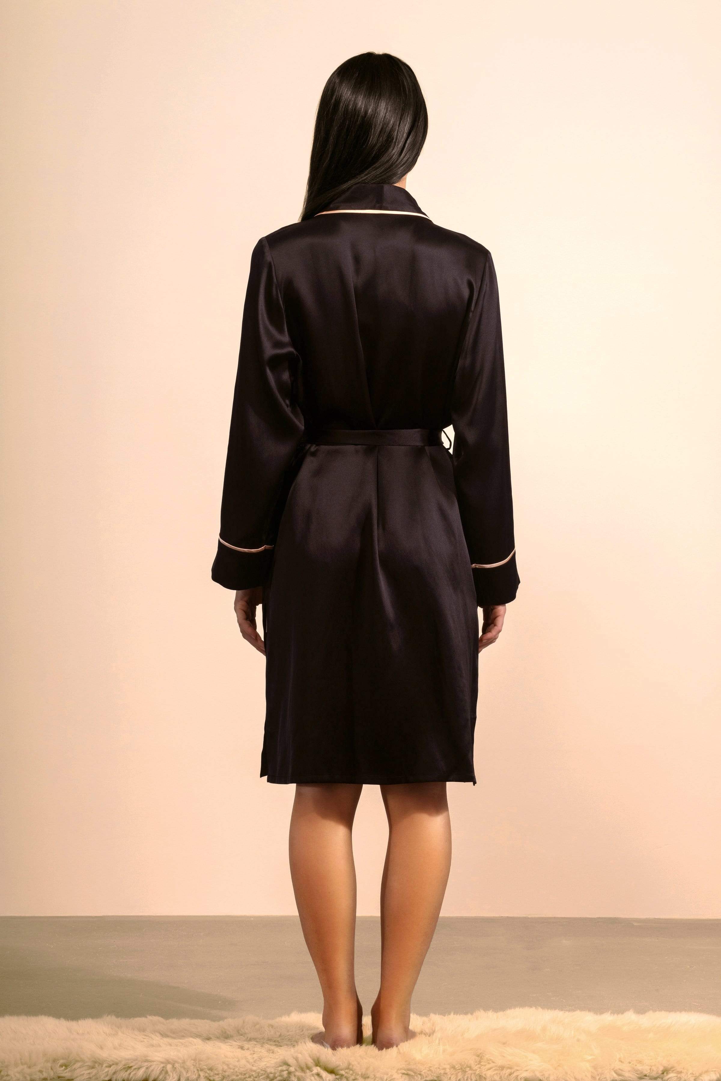 Silk Midi Smoking Robe- Look Good at Home | MORE SUNDAY Unisex Silk Midi Smoking Robe lunya morgan lane