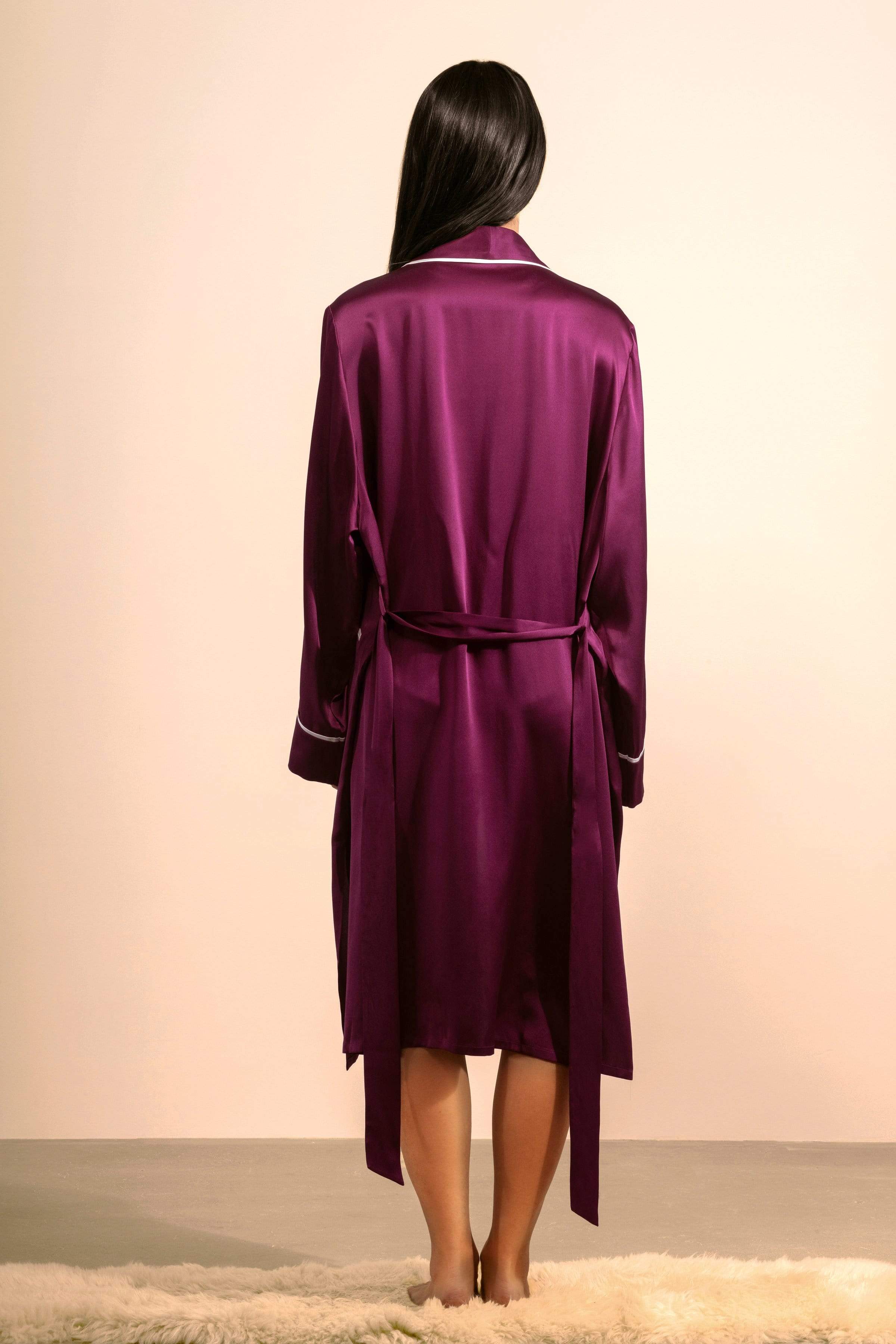 Silk Midi Smoking Robe- Look Good at Home | MORE SUNDAY Unisex Silk Midi Smoking Robe lunya morgan lane
