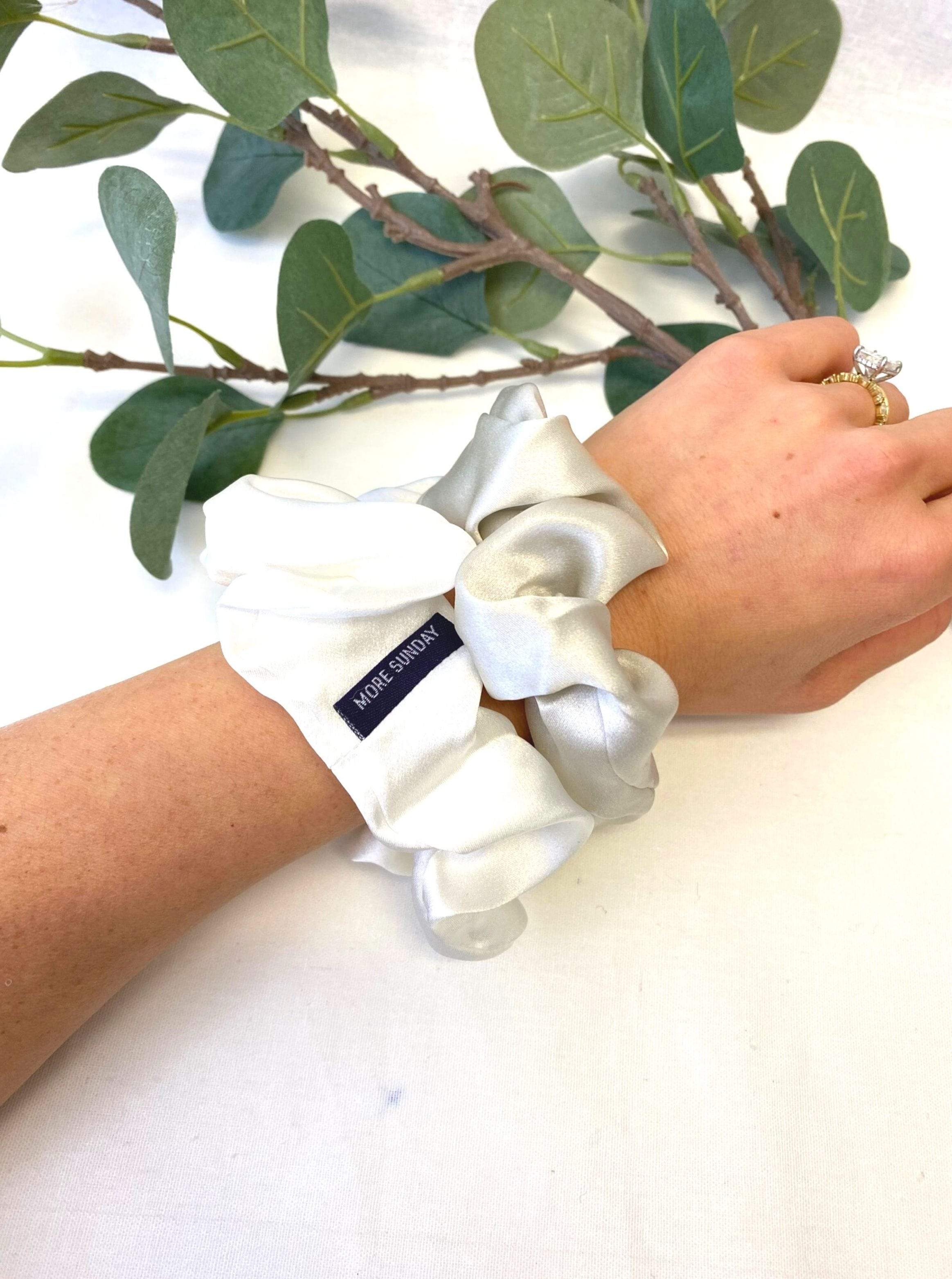 Silk Scrunchie Hair Accessory Look Polished Anytime | More Sunday Bridal Proposal Scrunchie Sets lunya morgan lane silver-mist-grey