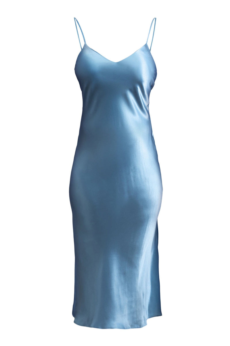 French Blue#Slip Dress XS / French Blue The Sunday Silk Slip Dress (Adjustable Straps and Built In Bra) lunya morgan lane
