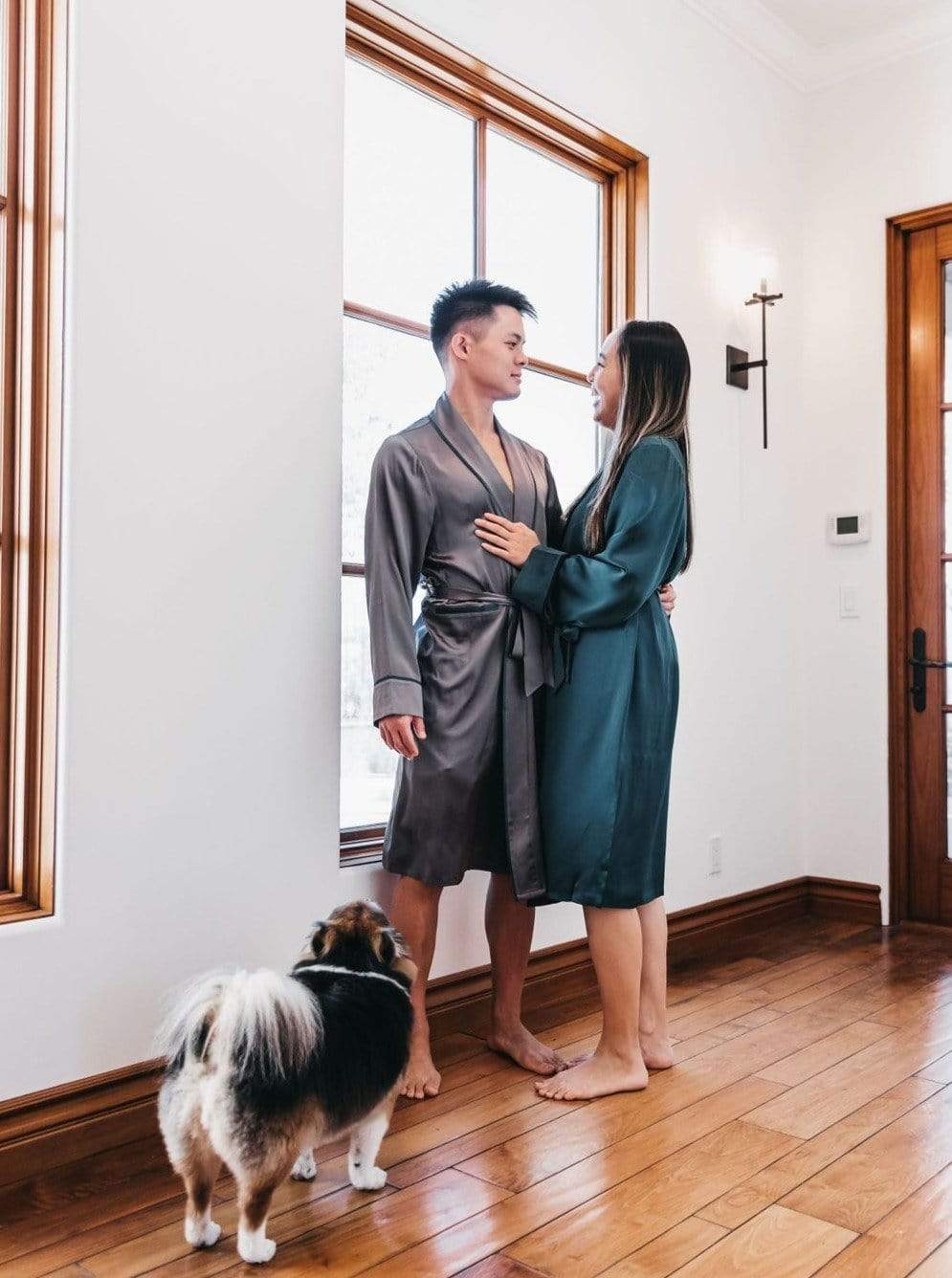Unisex Silk Midi Smoking Robe- Extended Sizing -Charcoal | MORE SUNDAY Unisex Silk Midi Smoking Robe · Charcoal Grey · Extended Sizing lunya morgan lane