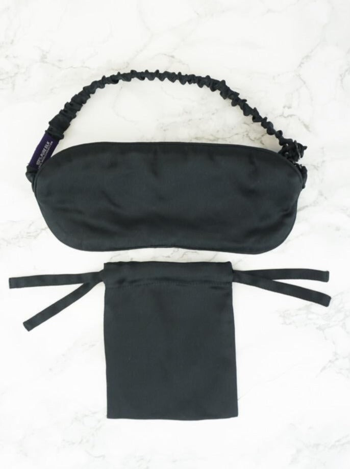 100% Mulberry Silk Sleep Eye Pillow Adjustable Strap| MORE SUNDAY Women's Sleep More Silk Eye Pillow · Black Caviar lunya morgan lane