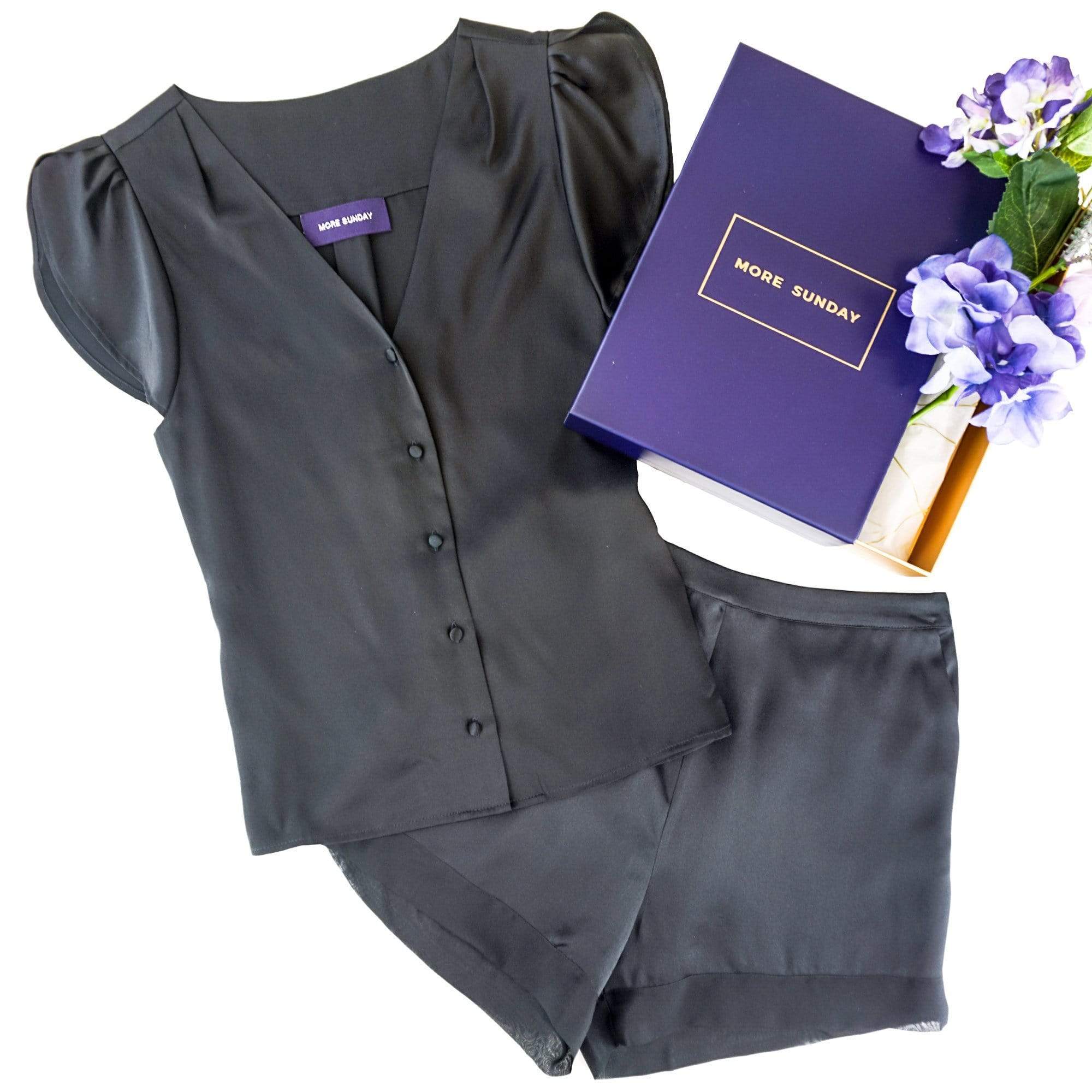 Washable 100% Mulberry Silk Pajama Set Nº2 | MORE SUNDAY Women's Pajama Set S / Black Caviar Silk Pajama Set Nº2 lunya morgan lane