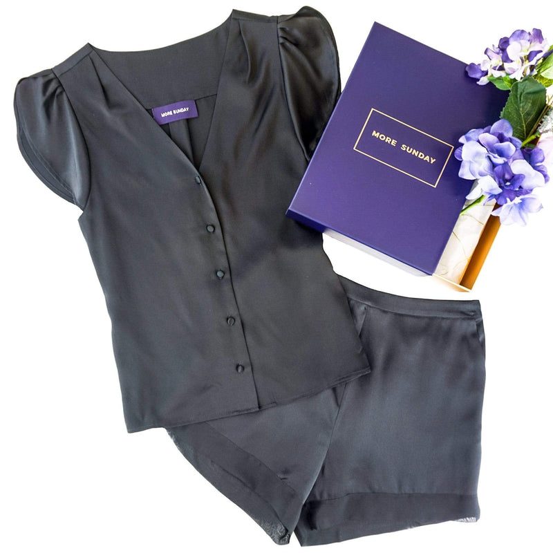 Lepton 100% Mulberry Silk Pajama Set Tank and Shorts Soft Sleepwear Lounge  Set Sleeping Pajamas for Women Navy Blue 
