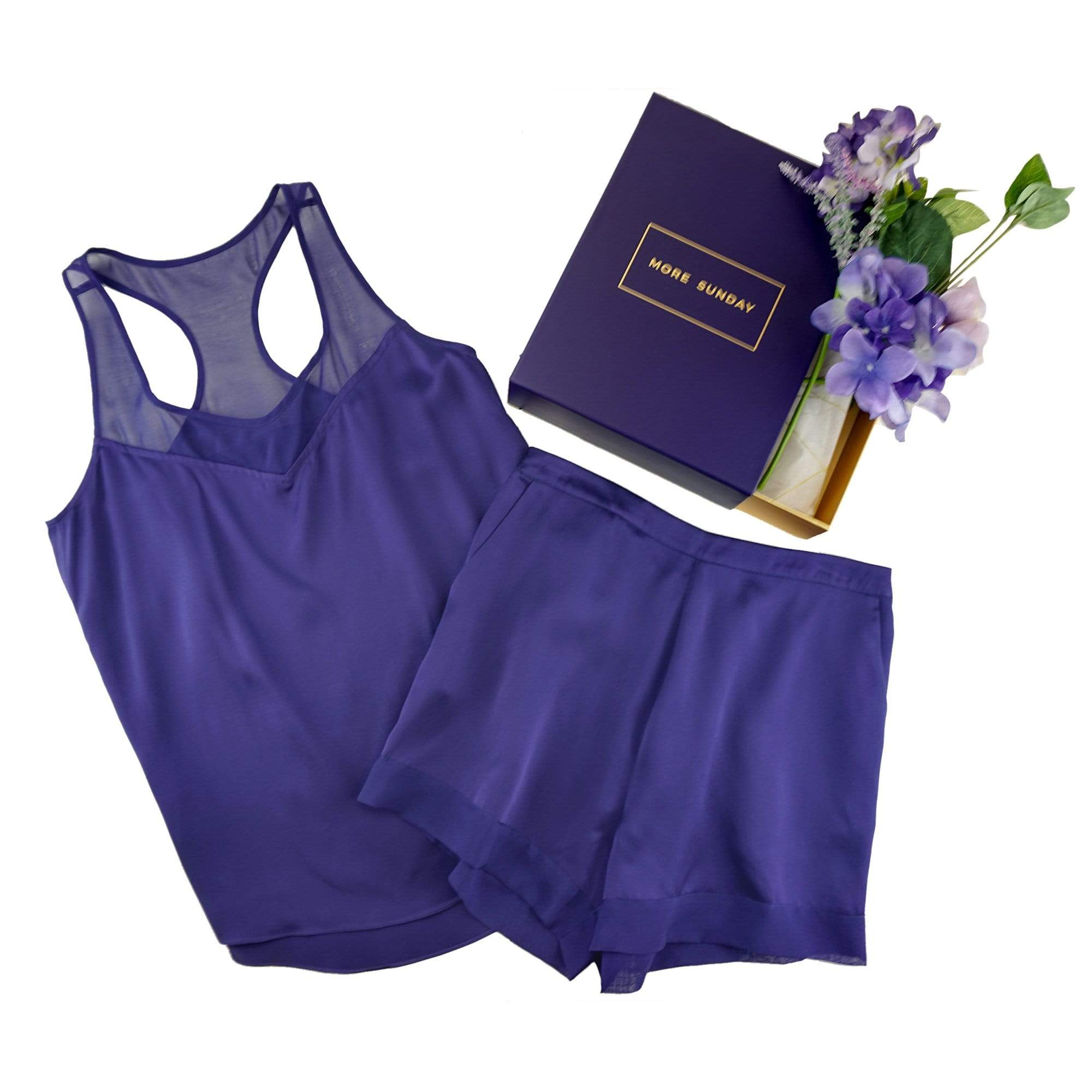 Washable 100% Mulberry Silk Pajama Set Nº4 | MORE SUNDAY Women's Pajama Set S / Royal Blueberry Silk Pajama Set Nº4 lunya morgan lane