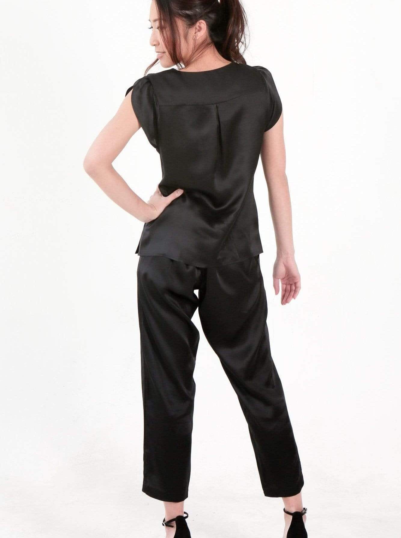 Black Caviar#Washable 100% Mulberry Silk Pajama Set Nº1 | MORE SUNDAY Women's Pajama Set Silk Pajama Set Nº1 lunya morgan lane black-caviar