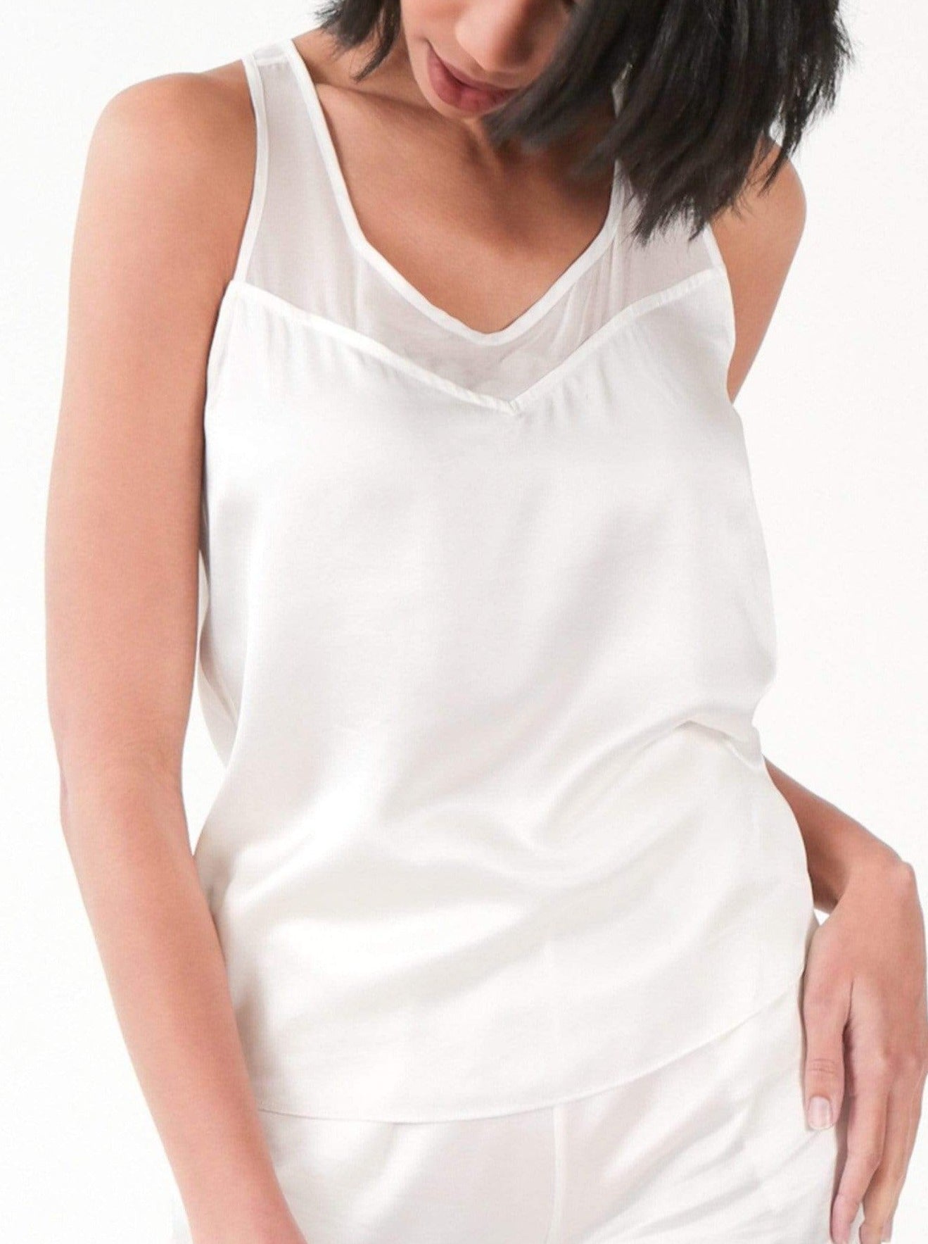 Washable 100% Mulberry Silk Pajama Set Racerback Tank | MORE SUNDAY Women's M Nolita Reversible Racerback Top · Light Champagne lunya morgan lane