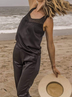 Washable 100% Mulberry Silk Pajama Set Racerback Tank | MORE SUNDAY Women's Top M Nolita Reversible Racerback Top · Black Caviar lunya morgan lane