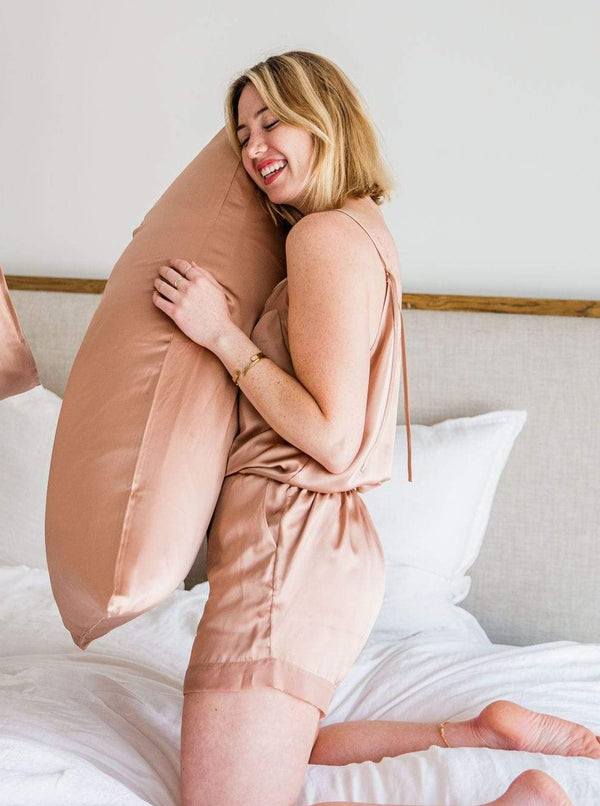 Washable 100% Mulberry Silk Pajama Camisole Top | MORE SUNDAY Women's Silk Cami Top · Sunset Rose lunya morgan lane