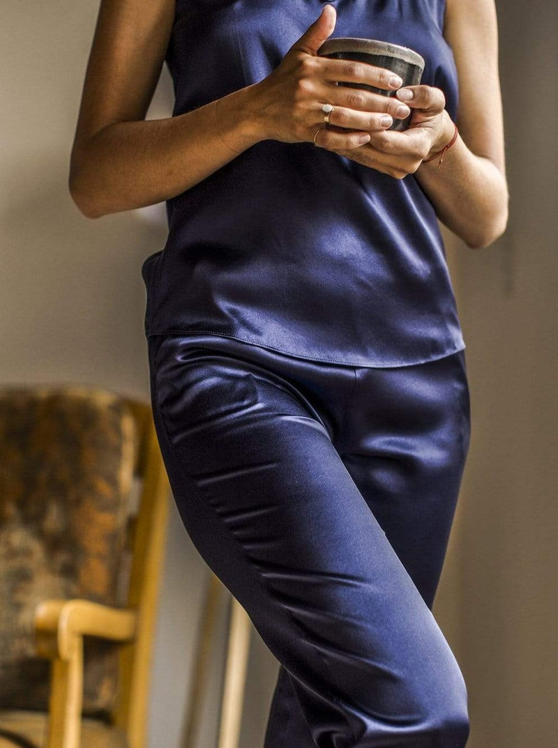 Women's Capri-pants Silk Pajamas Set Long Sleeve Real Mulberry Comfy S